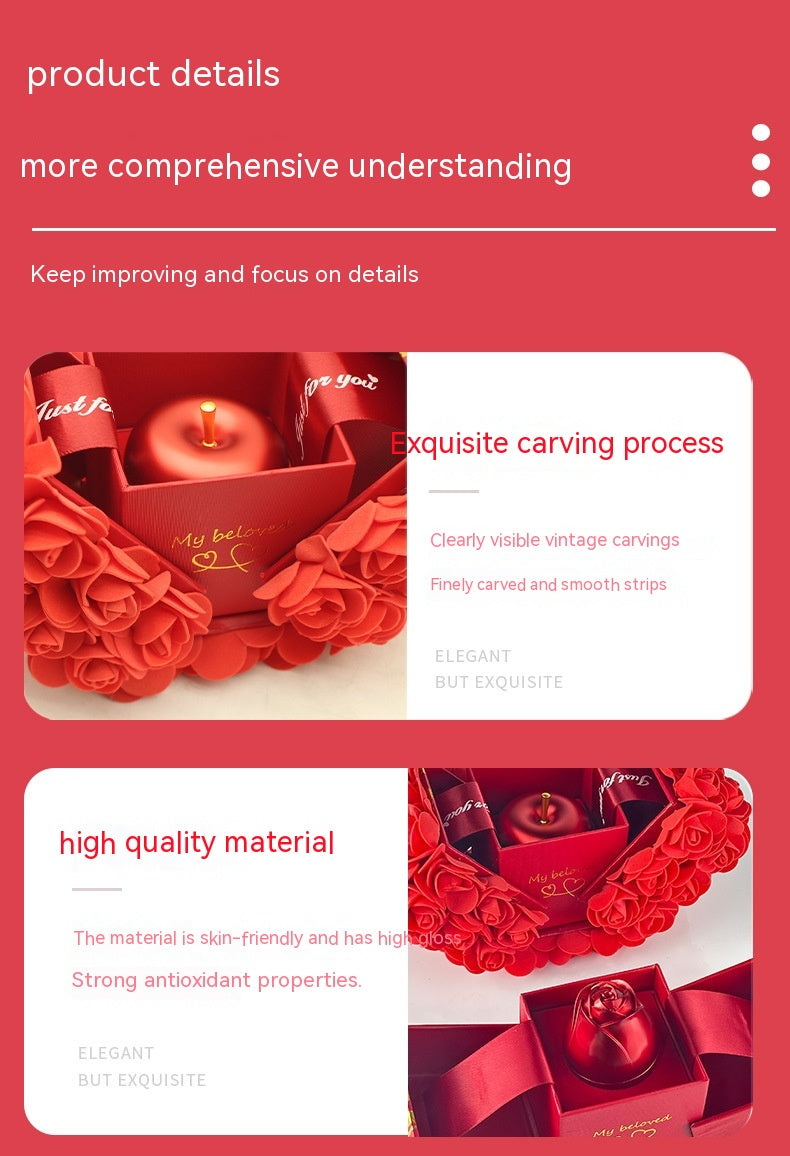 Valentine’s Day Gift Box for Girlfriend – Soap Rose, Eternal Flower Jewelry Box & Crystal Pendant Necklace Set