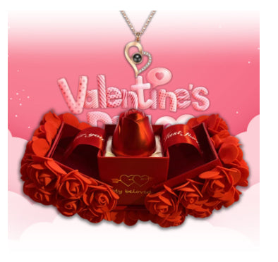 Valentine’s Day Gift Box for Girlfriend – Soap Rose, Eternal Flower Jewelry Box & Crystal Pendant Necklace Set